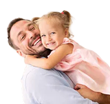 A parent to a child.